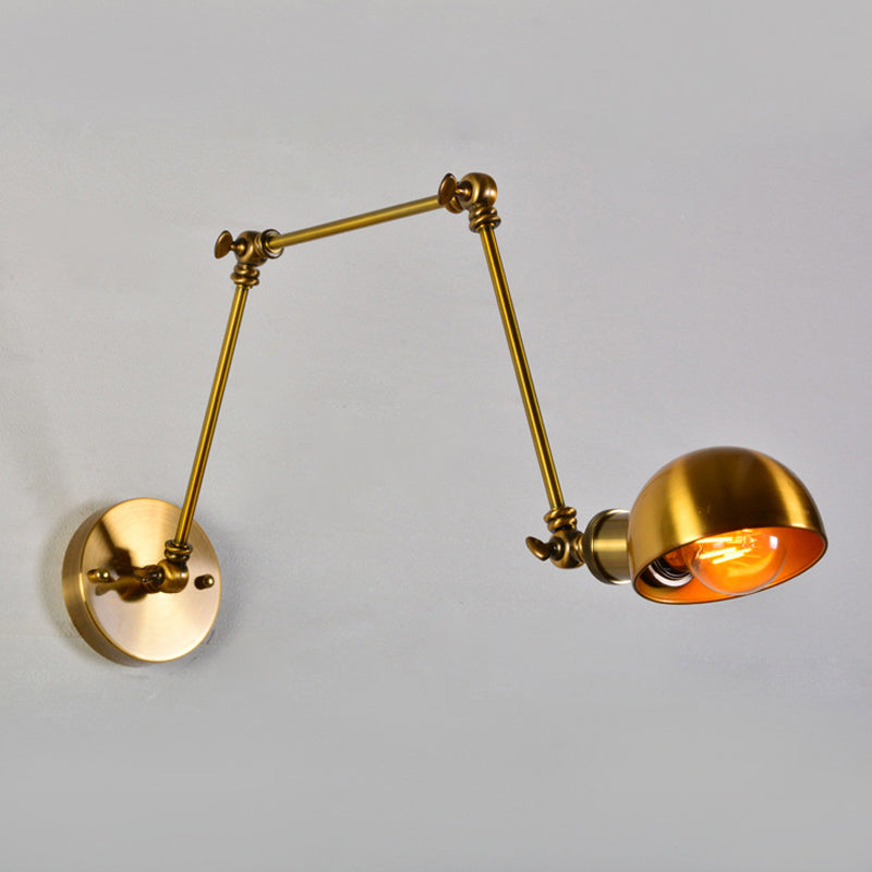 Adjustable 3-Joint Arm Iron Wall Lighting Vintage 1 Bulb Studio Wall Mount Light with Dome Shade in Gold