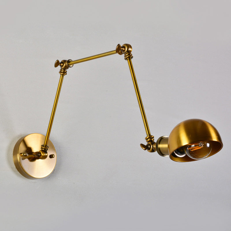 Ajuste de 3 articulaciones de la pared de hierro de 3 articulaciones Vintage 1 Luz de montaje de pared de estudio de bombilla con sombra de domo en oro