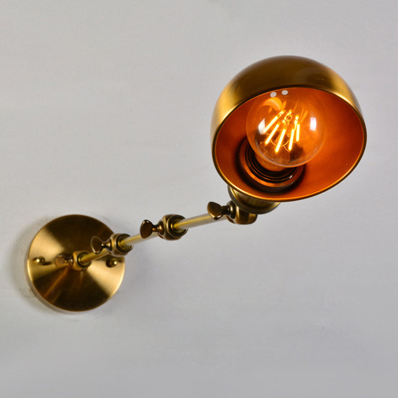 Ajuste de 3 articulaciones de la pared de hierro de 3 articulaciones Vintage 1 Luz de montaje de pared de estudio de bombilla con sombra de domo en oro