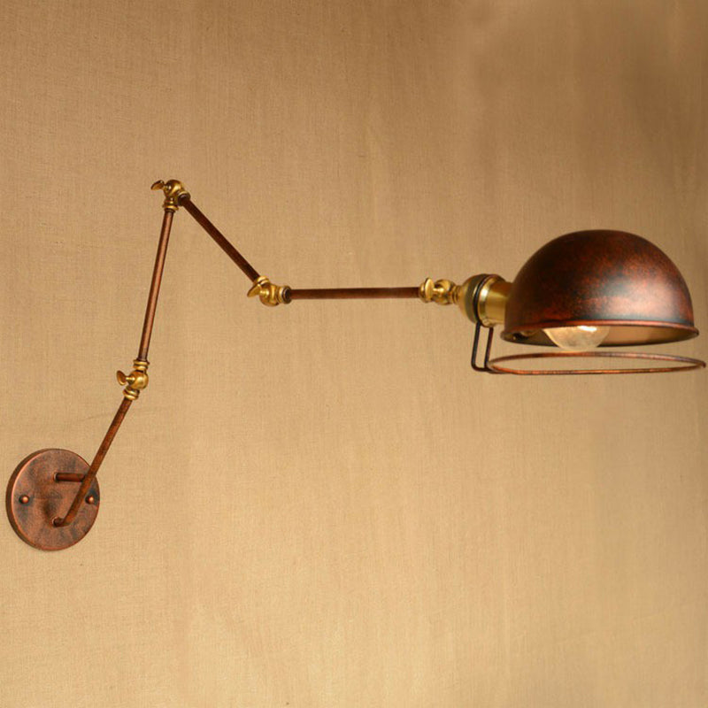 Iron Rust Wall Reading Lamp Hemispherical 1-Light Farmhouse Wall Mounted Lighting with Rotating Arm and Wire Guard