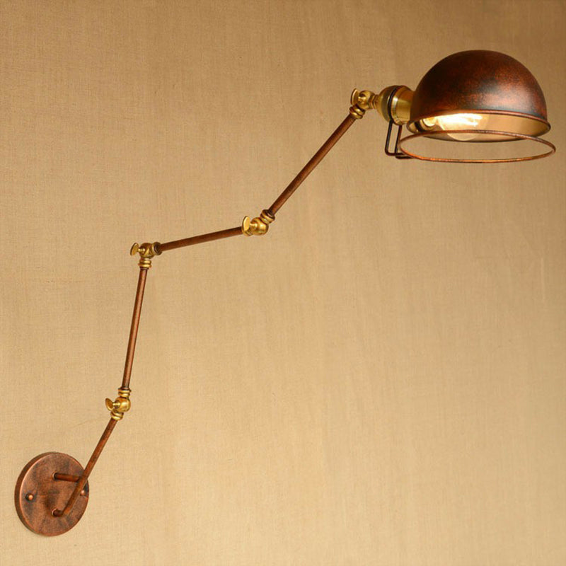 Iron Rust Wall Reading Lamp Hemispherical 1-Light Farmhouse Wall Mounted Lighting with Rotating Arm and Wire Guard