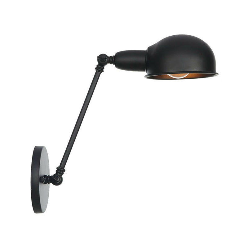 Industrial Dome Shade Wall Lamp Kit Single-Bulb Iron Wall Mount Light Fixture with Swing Arm in Black, 6"+6"/12"+6" W
