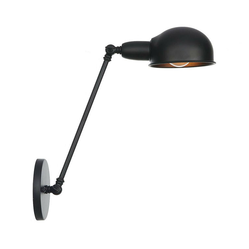 Industrial Dome Shade Wall Lamp Kit Single-Bulb Iron Wall Mount Light Fixture with Swing Arm in Black, 6"+6"/12"+6" W