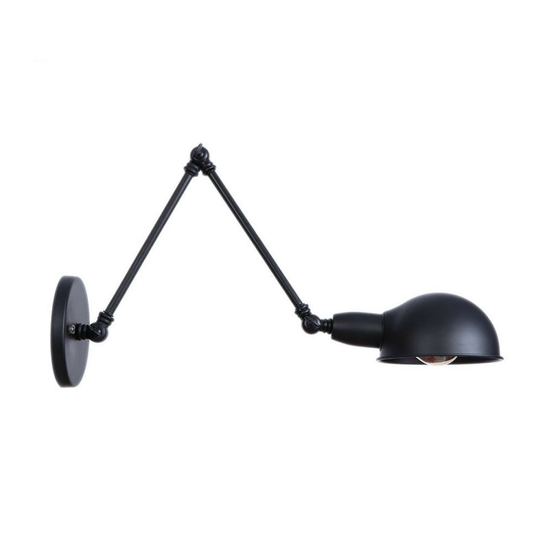 Industrial Dome Shade Wall Lamp Kit Single-Bulb Iron Wall Mount Light Fixture with Swing Arm in Black, 6"+6"/12"+6" W