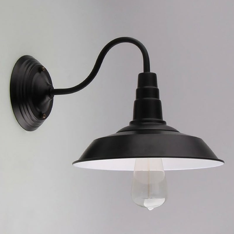 Vintage Barn Wall Lighting 10"/14" Wide 1-Light Metal Gooseneck Wall Mount Light Fixture in Black
