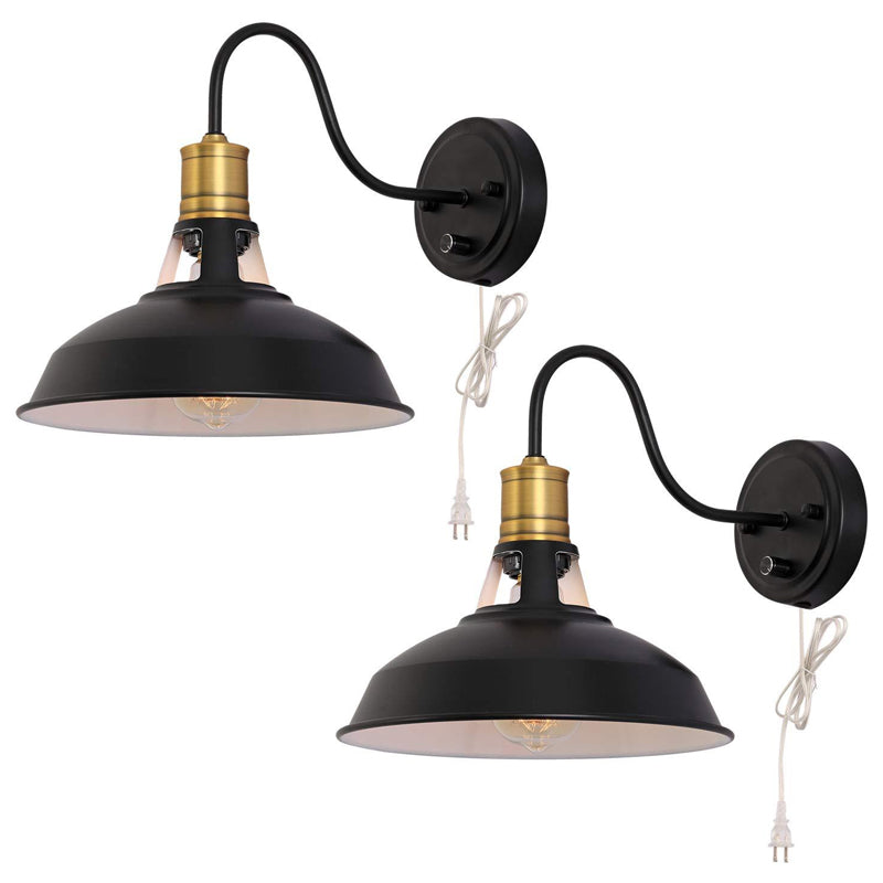 Single Metal Wall Lamp Fixture Farmhouse Black Barn Kitchen Plug-in Wall Mounted Light with Vented Socket