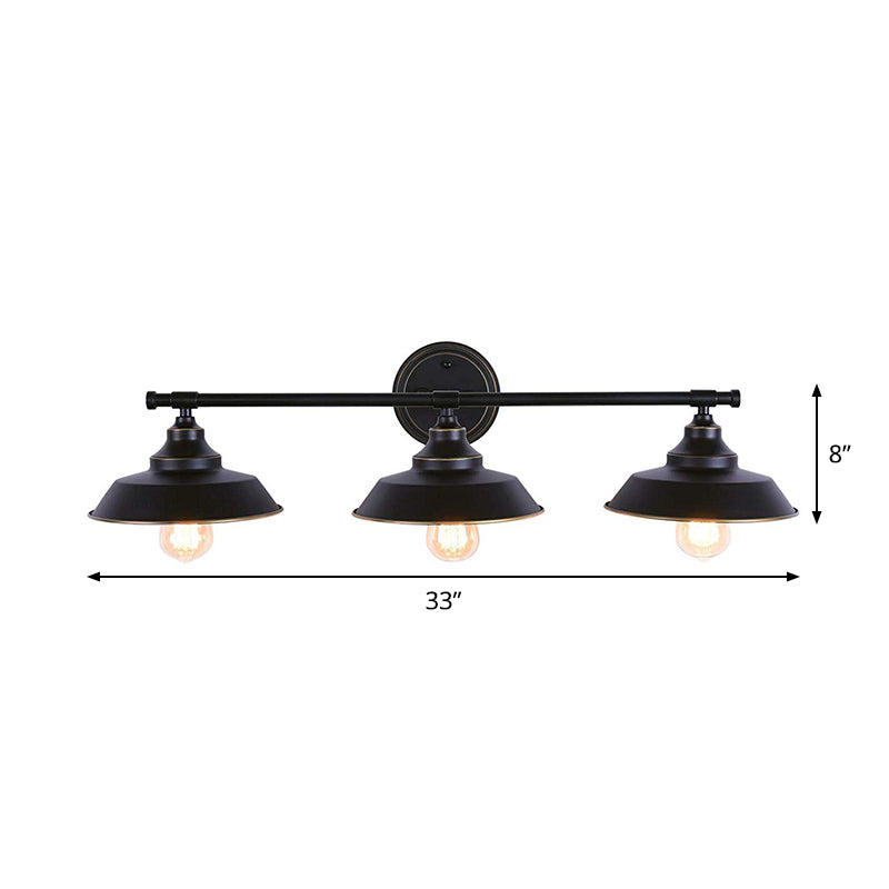 3 Lights Barn Wall Mounted Lamp Country Style Black Iron Wall Light Fixture with Linear Arm