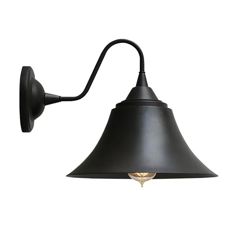 Single-Bulb Bell Shade Wall Lamp Farmhouse Black Iron Gooseneck Wall Mounted Light Fixture