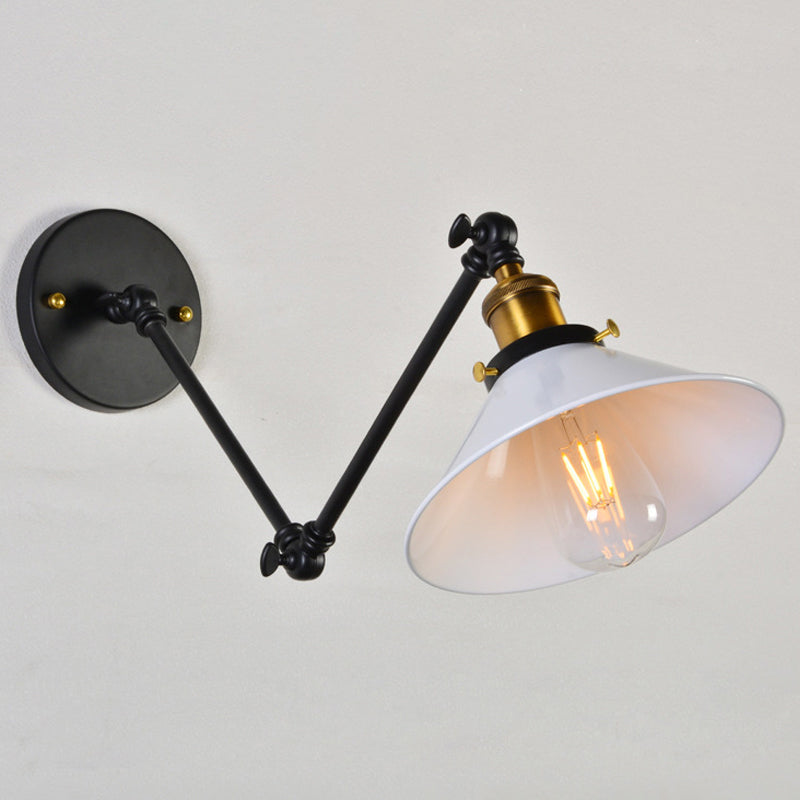 Eisenschwarz/Weiß-Brass-Lesen Wandlampe konische 1-Licht-Fabrikwandbeleuchtung mit 8 "+8"/12 "+12" breiter Schwungarm