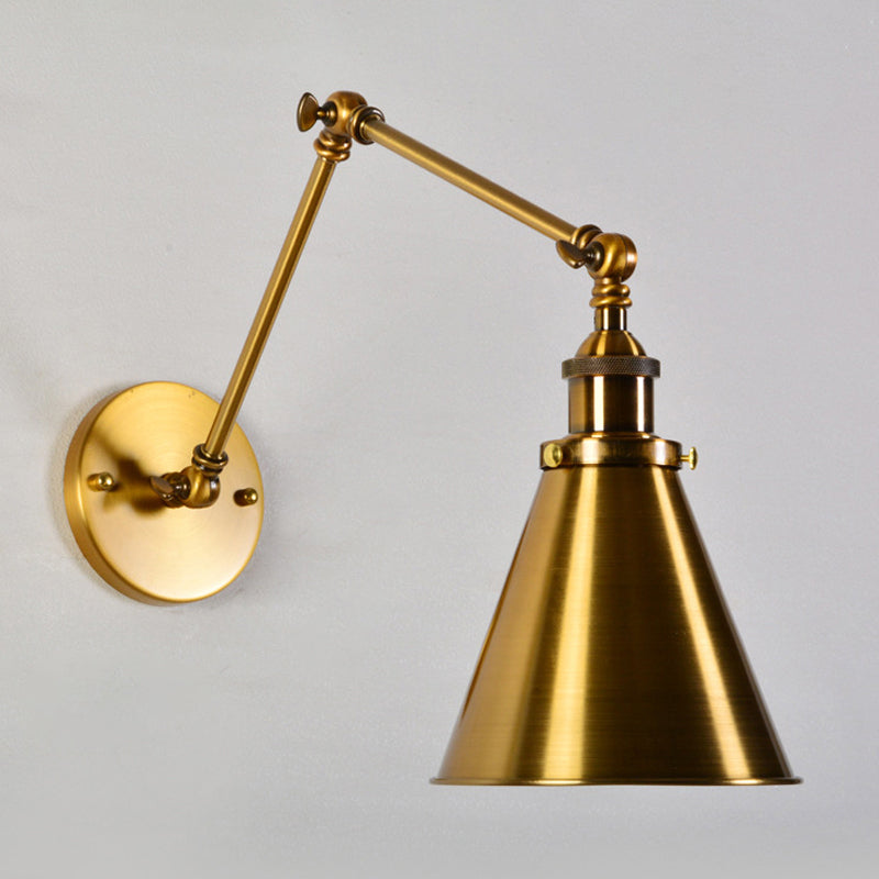 Brass 1 Bulb Wall Light Kit Antique Metal Conic Wall Mount Lighting Fixture with Flexible Swivel Arm