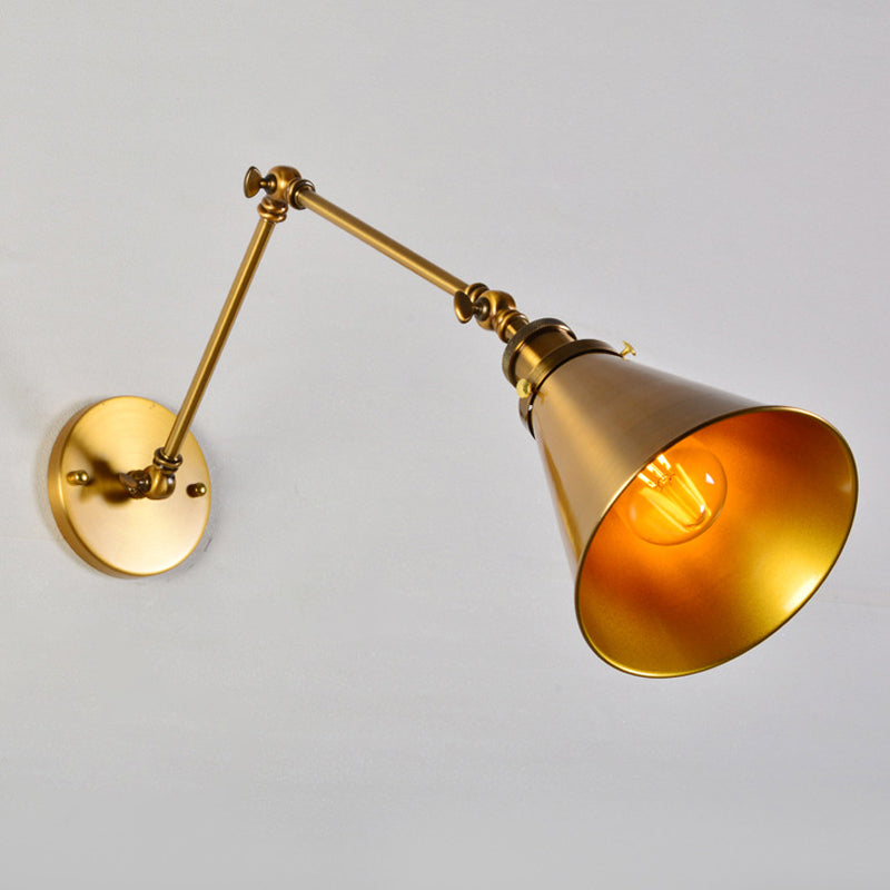 Brass 1 Bulb Wall Light Kit Antique Metal Conic Wall Mount Lighting Fixture with Flexible Swivel Arm