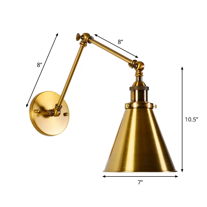 Brass 1 Bulb Wall Light Kit Antique Metal Conic Wall Mount Lighting Fixture with Flexible Swivel Arm