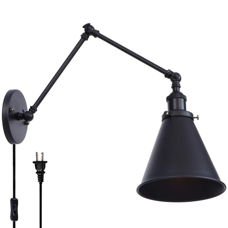 1/2-Head Wall Lighting Ideas Farmhouse Trumpet Shaped Metal Wall Light with Adjustable Arm in Black