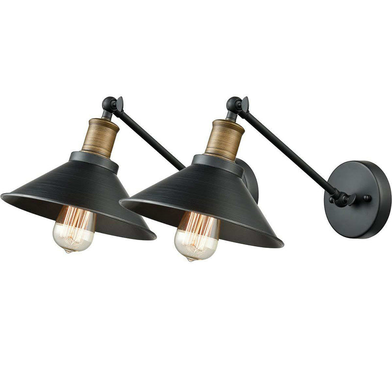 Cone Shade Bathroom Wall Light Farmhouse Metal 1/2-Light Black and Brass Wall Mounted Lamp with Pivot Joint