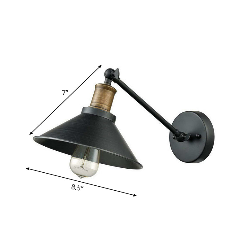 Cone Shade Bathroom Wall Light Farmhouse Metal 1/2-Light Black and Brass Wall Mounted Lamp with Pivot Joint