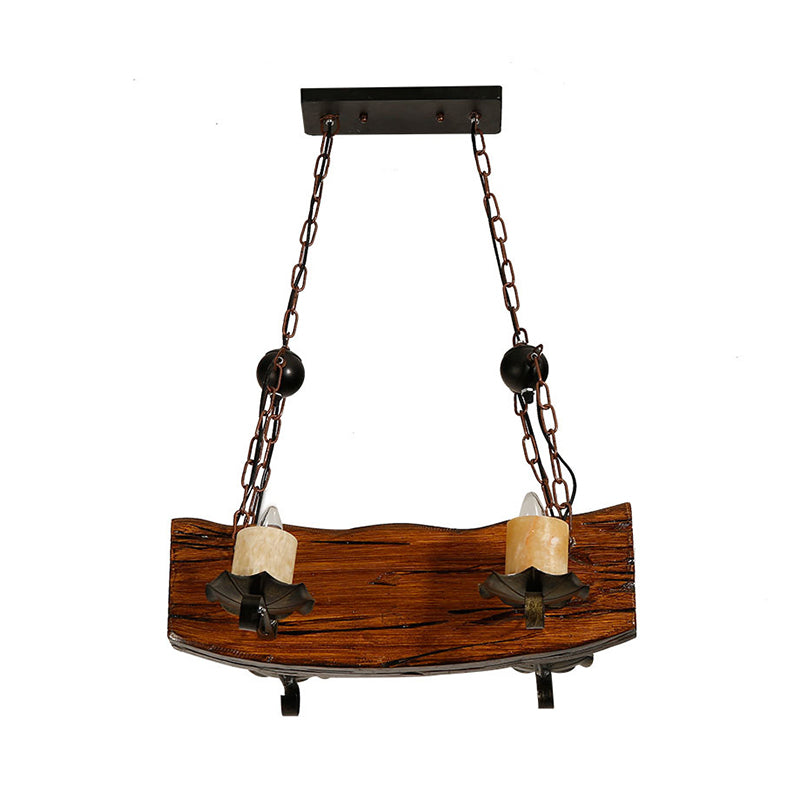 Rectangle Wood Board Island Lamp Rural 4 Bulbs Restaurant Down Lighting Pendant with Candle in Brown