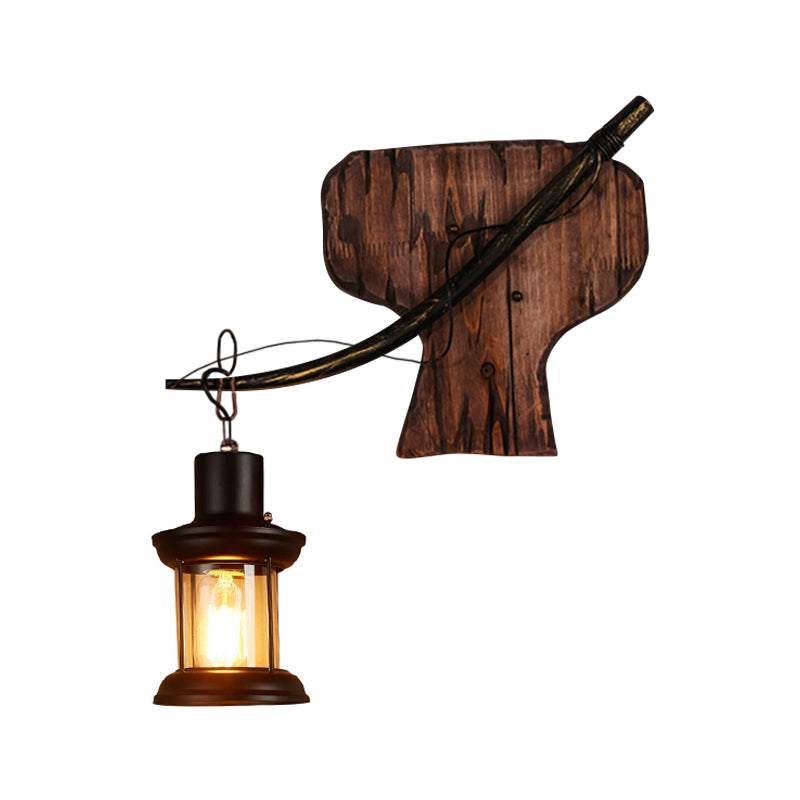 Oval/fischförmige Holzwandleuchten leichte rustikale 1 Kopfküchenwandmontierte Lampe mit Kerze/Laterne in Braun