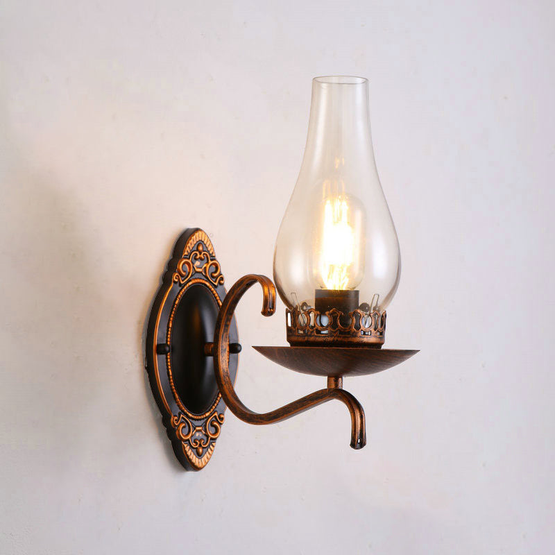 Lámpara de pared de una sola bombilla Luz de pared del corredor industrial con queroseno claro/glaseado de vidrio en cobre/bronce