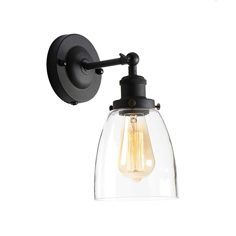 Warehouse Cloche Rotatable Wall Lamp 1 Head Transparent Glass Wall Light Sconce in Black and Brass/Black
