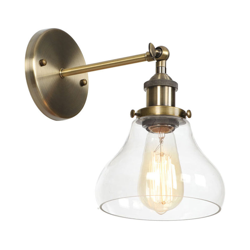 Brass Cone/Bell Swivel Shade Wall Light Industrial Clear Glass Single Dining Room Wall Mount Light Fixture