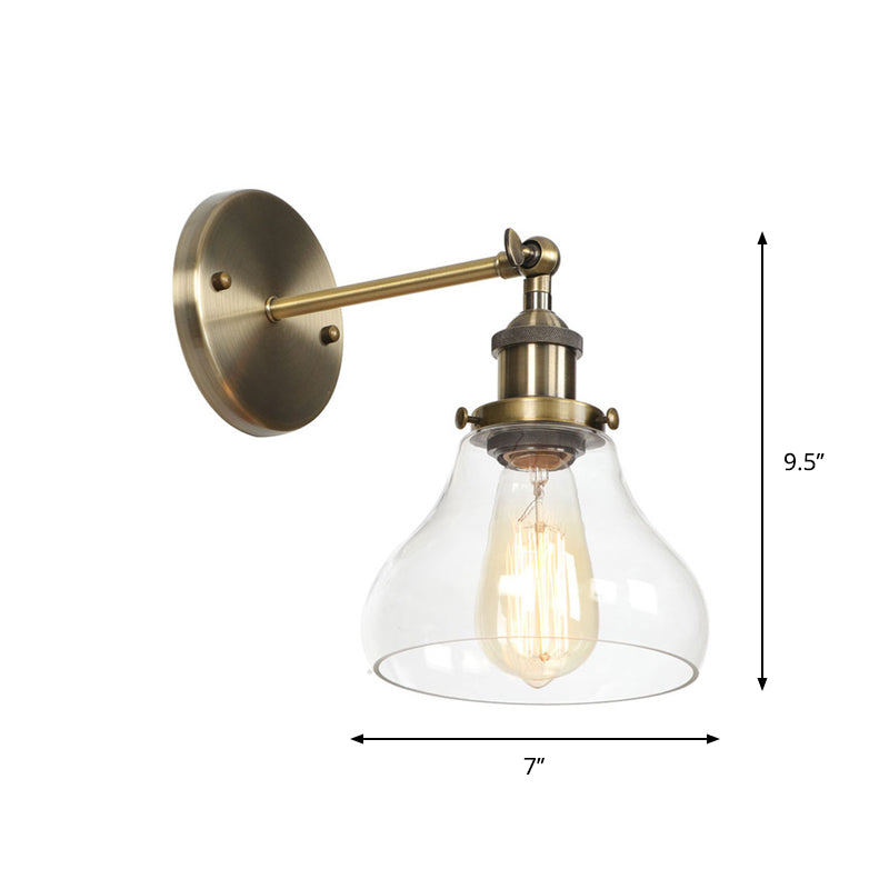 Brass Cone/Bell Swivel Shade Wall Light Industrial Clear Glass Single Dining Room Wall Mount Light Fixture