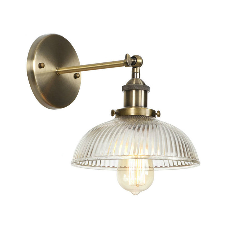 Brass Cone/Bell Swivel Shade Wall Light Industrial Clear Glass Single Dining Room Wall Mount Light Fixture