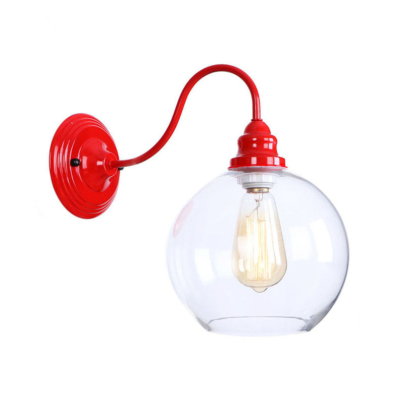 Iron Red Wall Light Kit Gooseneck 1 Bulb Loft Style Wall Lighting with Cone/Sphere/Bell Clear Glass Shade