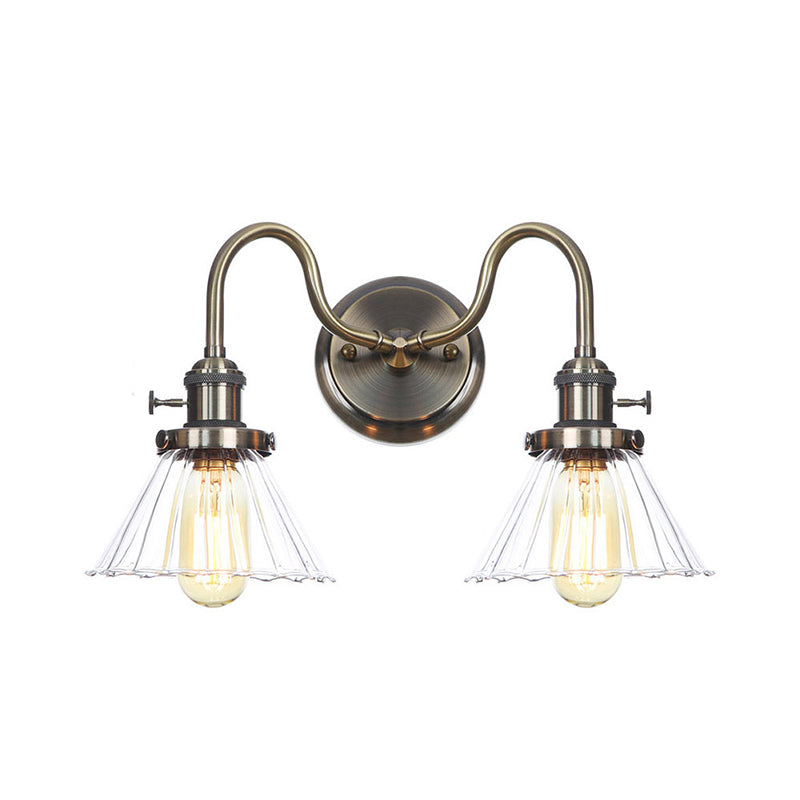 Amber/Clear Glass Diamond/Ball Wall Light Factory 2 Bulbs Living Room Wall Mounted Lighting with Undulated Arm in Bronze