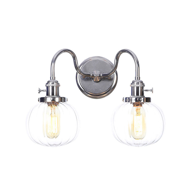 Chrome 2 Lichter Wandleuchten Industrial Style Clear Glass Globe/Cone Wall Light Kit mit welligem Arm für Korridor