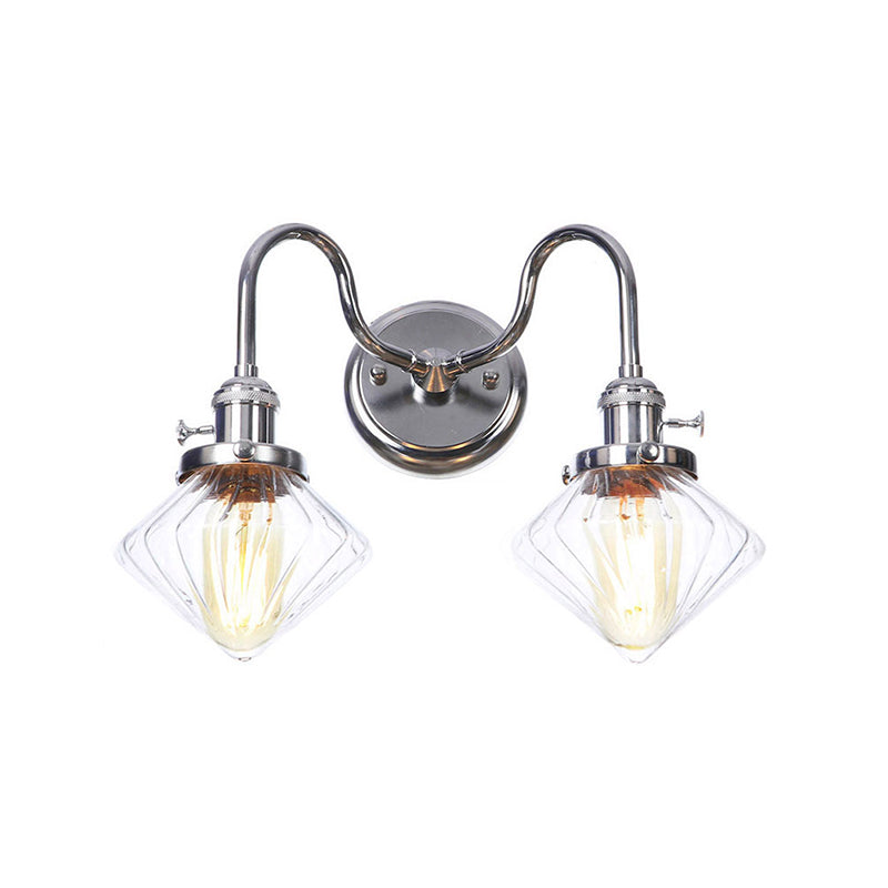 Chrome 2 Lichter Wandleuchten Industrial Style Clear Glass Globe/Cone Wall Light Kit mit welligem Arm für Korridor