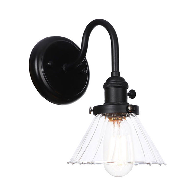 1-Licht-Schwanenhalswandlampe Vintage Küchenwandhalterung Licht mit Kugel/Diamant/Kegel klar/Bernsteinglas Schatten in Schwarz