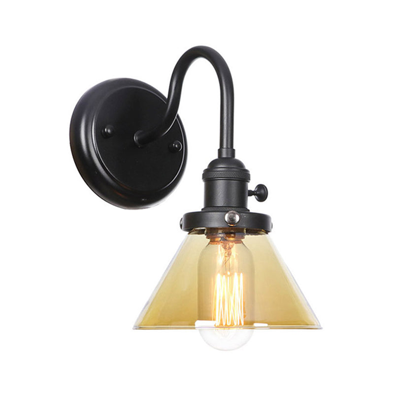 1-Licht-Schwanenhalswandlampe Vintage Küchenwandhalterung Licht mit Kugel/Diamant/Kegel klar/Bernsteinglas Schatten in Schwarz