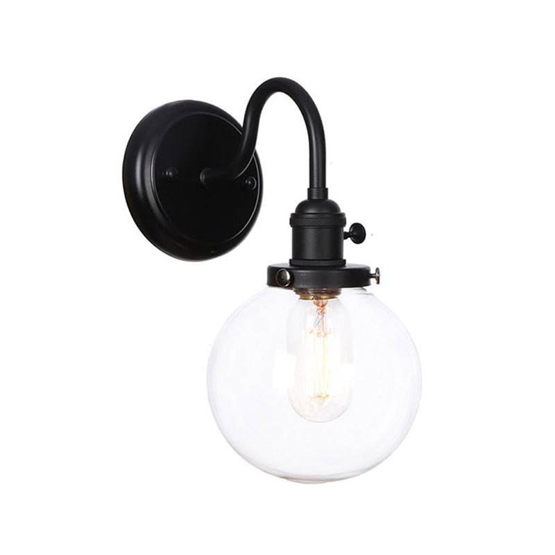 1-Licht-Schwanenhalswandlampe Vintage Küchenwandhalterung Licht mit Kugel/Diamant/Kegel klar/Bernsteinglas Schatten in Schwarz