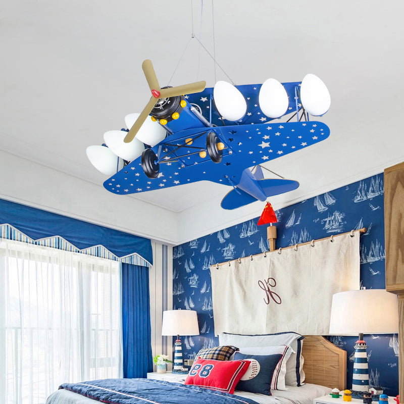6 Bulbs Propeller Plane Suspension Light with Star Modern Stylish Metal Chandelier for Cloth Shop