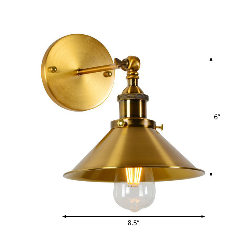 Iron Conical Pivot Shade Wall Lamp Industrial 1 Bulb Bedside Reading Wall Light in Gold