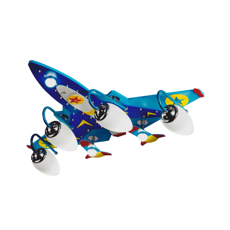 Bomber Jet Ceiling Mount Lighting Kids Acrylic 4-Light Bedroom Flush Light in Blue