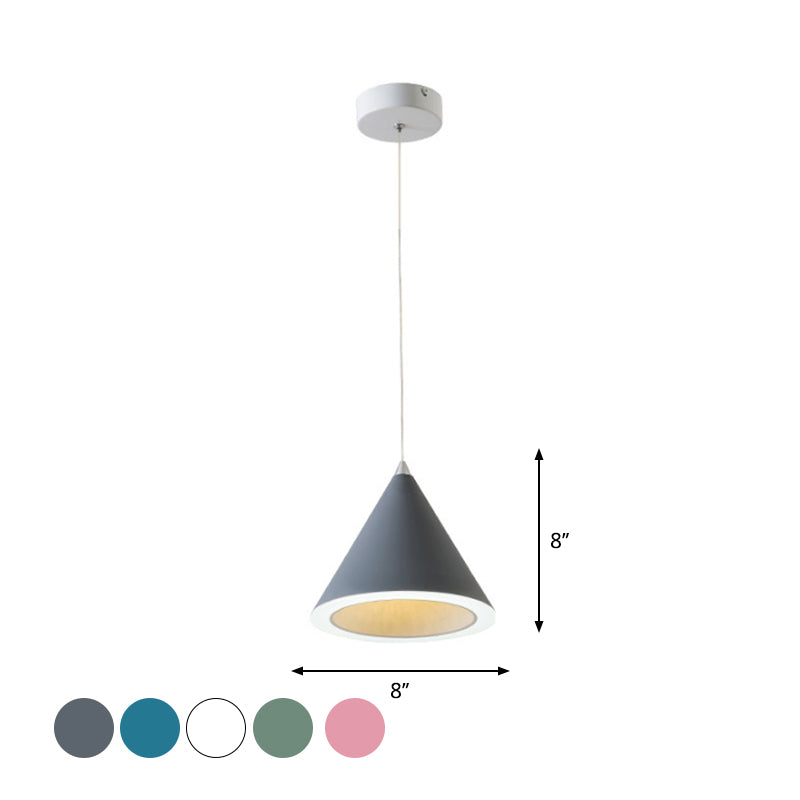 Macaron Cone LED Pendule Light Light Aluminium Table Plafond Plafant Pride en gris / blanc / rose