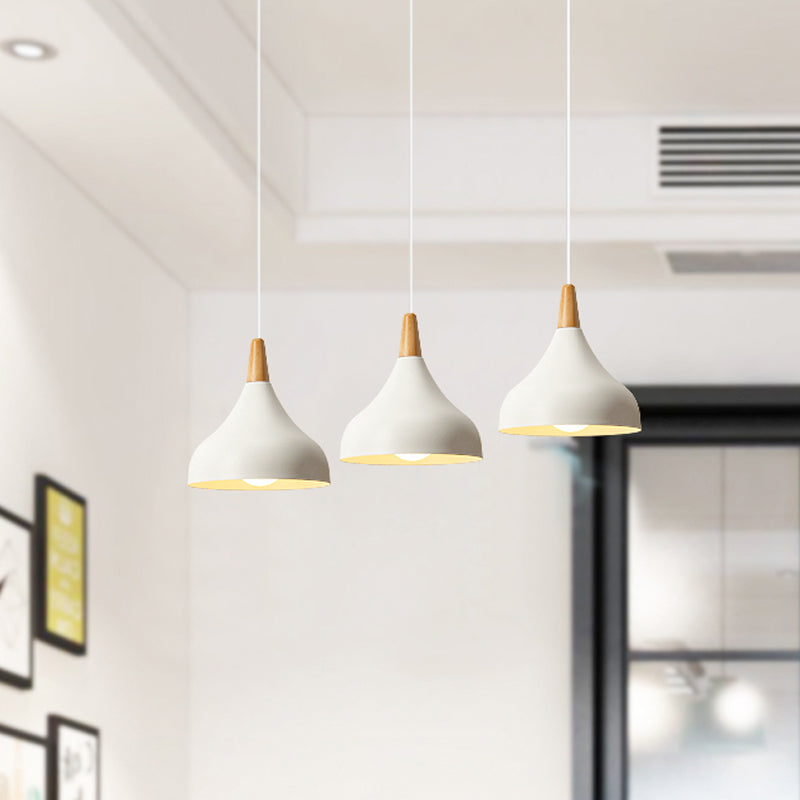 Salle à manger à l'oignon plafond pendentif métal métallique 1-Light Macaron Éclairage en suspension en blanc / rose / vert et bois
