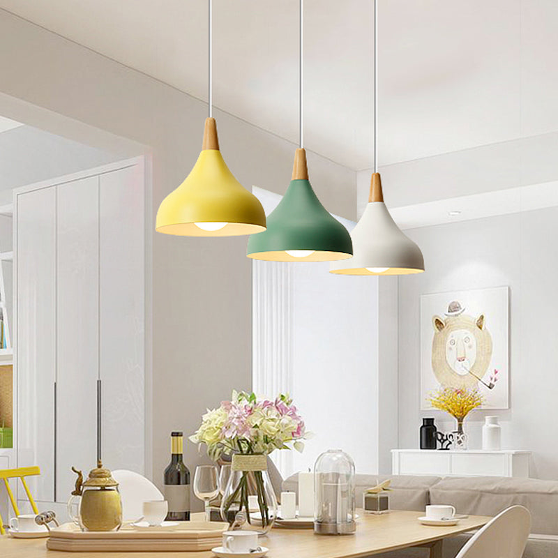 Salle à manger à l'oignon plafond pendentif métal métallique 1-Light Macaron Éclairage en suspension en blanc / rose / vert et bois