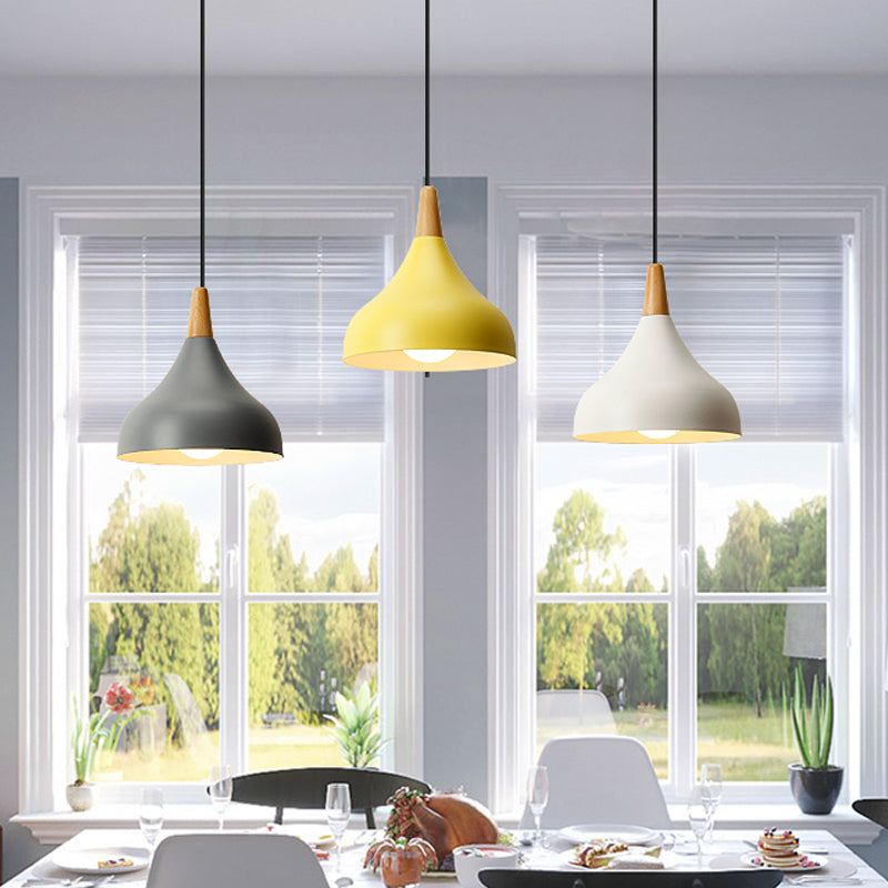 Salle à manger à l'oignon plafond pendentif métal métallique 1-Light Macaron Éclairage en suspension en blanc / rose / vert et bois