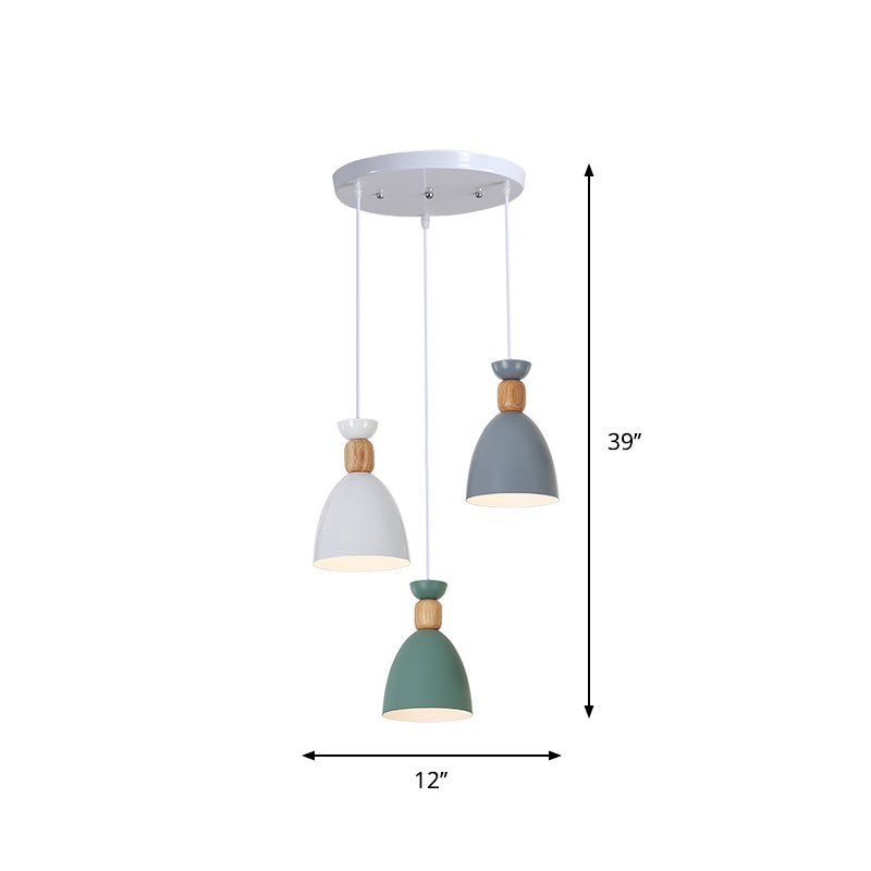 Ombreggiata/ciotola/macaron multi-pendant conico in metallo a 3 luci sala da pranzo lampada appendi in bianco