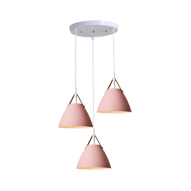 Ombreggiata/ciotola/macaron multi-pendant conico in metallo a 3 luci sala da pranzo lampada appendi in bianco