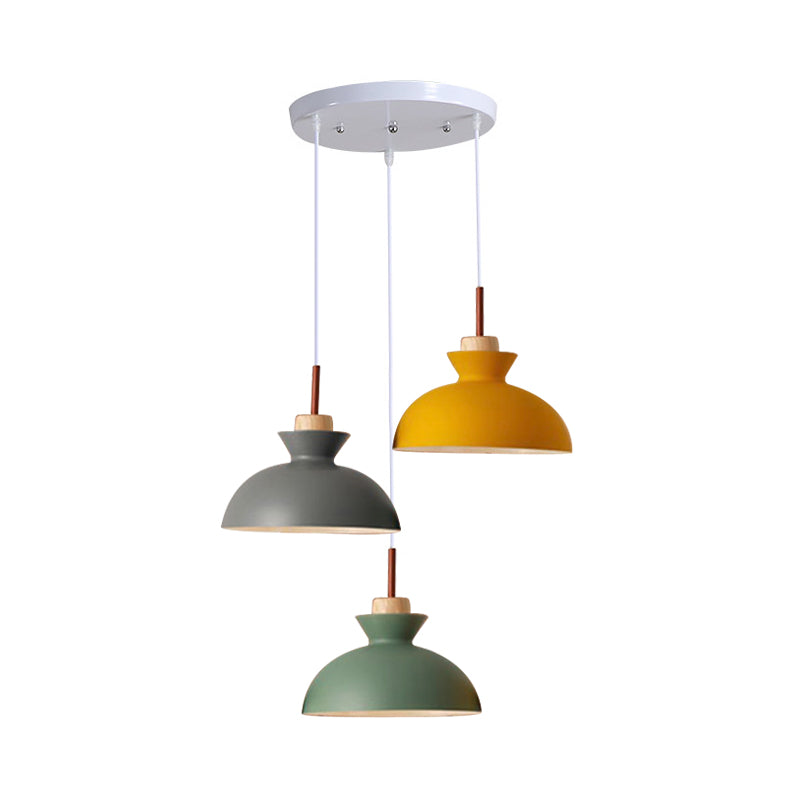 Ombreggiata/ciotola/macaron multi-pendant conico in metallo a 3 luci sala da pranzo lampada appendi in bianco