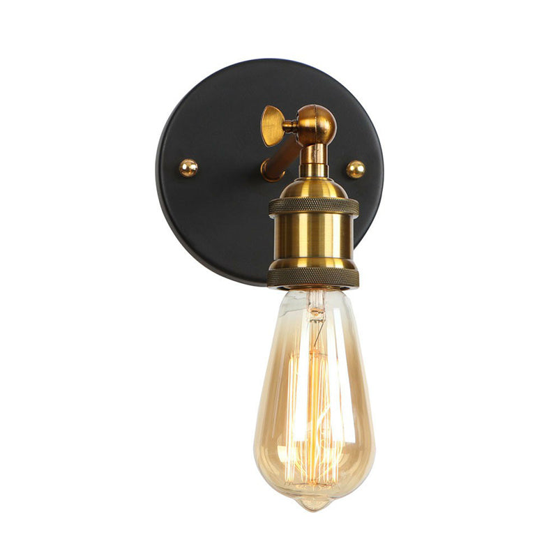 Monte a parete a parete a 1 luci Light Industrial Metal Horn/Saucer/Open Bulb Design Lampada a parete rotabile in nero con braccio lineare in ottone