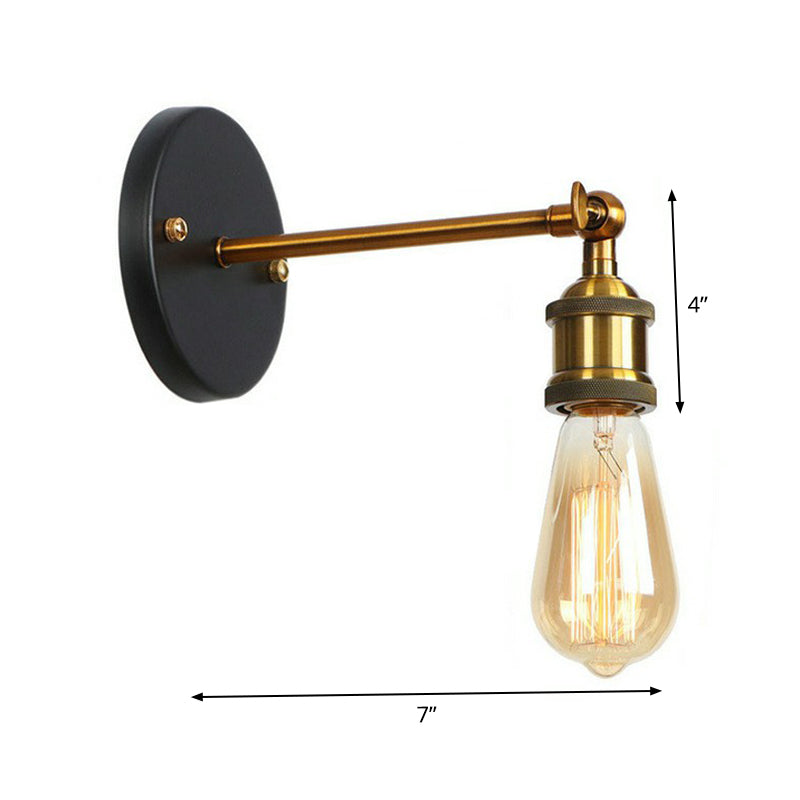 Monte a parete a parete a 1 luci Light Industrial Metal Horn/Saucer/Open Bulb Design Lampada a parete rotabile in nero con braccio lineare in ottone