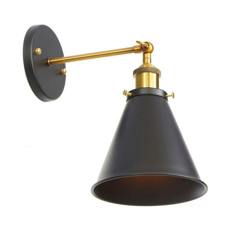 Monte a parete a parete a 1 luci Light Industrial Metal Horn/Saucer/Open Bulb Design Lampada a parete rotabile in nero con braccio lineare in ottone