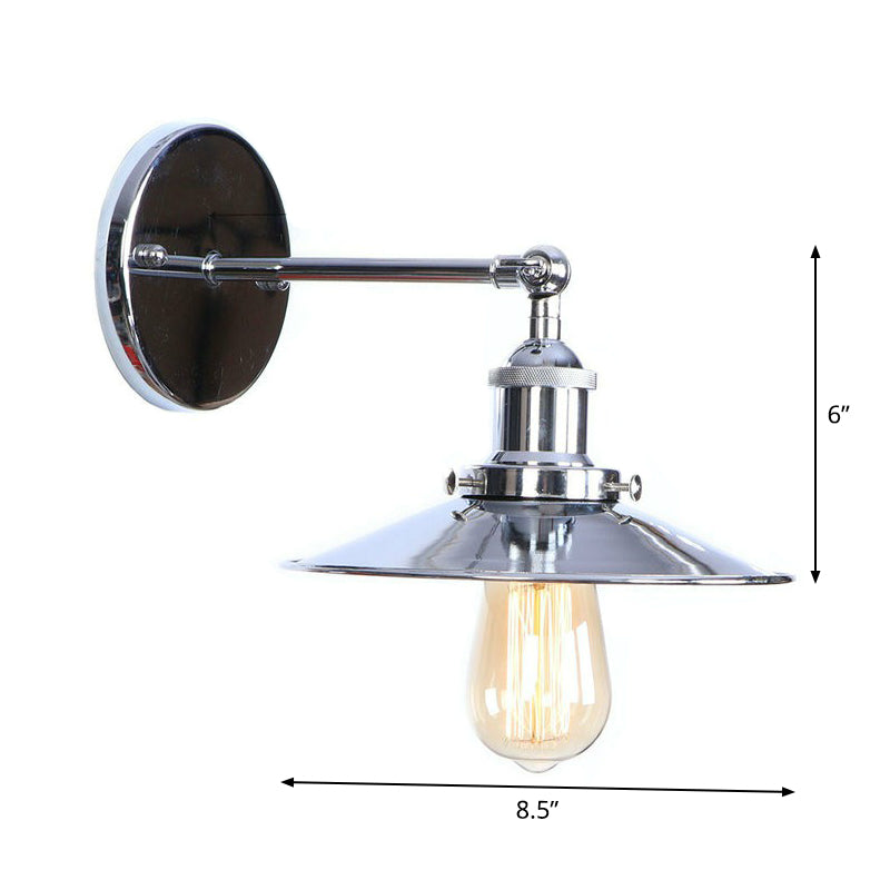 Chrome Finish 1-Light Wall Light Kit Industrial Iron Cone/Saucer/Shadeless Swivelable Reading Wall Lamp