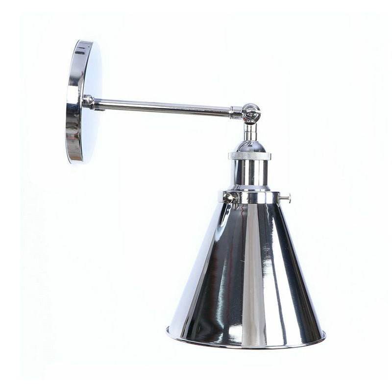Chrome Finish 1-Light Wall Light Kit Industrial Iron Cone/Saucer/Shadeless Swivelable Reading Wall Lamp