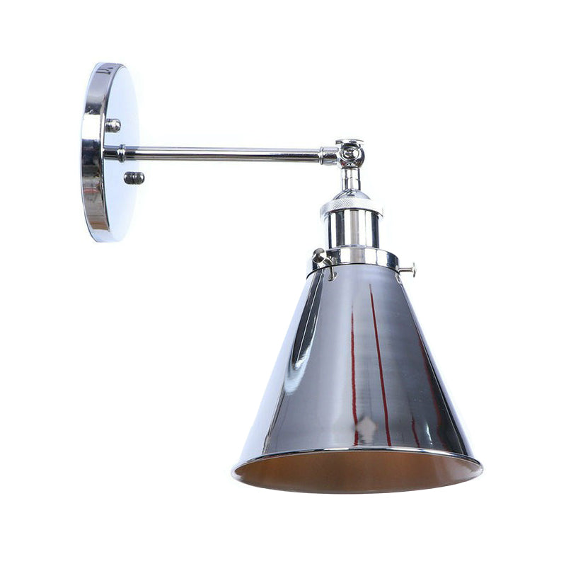 Chrome Finish 1-Light Wall Light Kit Industrial Iron Cone/Saucer/Shadeless Swivelable Reading Wall Lamp