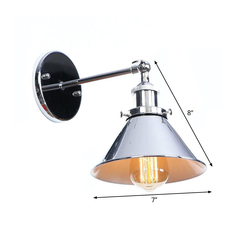 Chrome Finish 1-Light Wall Light Kit Industrial Iron Cone/Saucer/Shadeless Swivelable Reading Wall Lamp